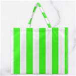 Vertical Stripes - White and Neon Green Zipper Large Tote Bag