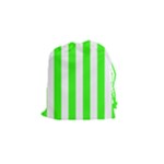 Vertical Stripes - White and Neon Green Drawstring Pouch (S)