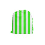 Vertical Stripes - White and Neon Green Drawstring Pouch (M)