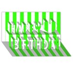 Vertical Stripes - White and Neon Green Happy Birthday 3D Greeting Card (8x4)