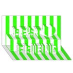 Vertical Stripes - White and Neon Green Best Friends 3D Greeting Card (8x4)