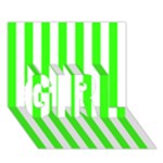 Vertical Stripes - White and Neon Green GIRL 3D Greeting Card (7x5)