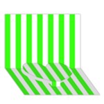 Vertical Stripes - White and Neon Green Heart Bottom 3D Greeting Card (7x5)
