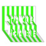 Vertical Stripes - White and Neon Green TAKE CARE 3D Greeting Card (7x5)