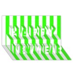 Vertical Stripes - White and Neon Green Happy New Year 3D Greeting Card (8x4)