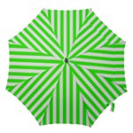 Vertical Stripes - White and Neon Green Hook Handle Umbrella (Large)