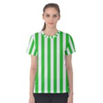 Vertical Stripes - White and Lime Green Women s Cotton Tee