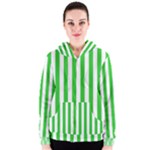 Vertical Stripes - White and Lime Green Women s Zipper Hoodie