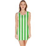 Vertical Stripes - White and Lime Green Bodycon Dress