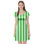 Vertical Stripes - White and Lime Green Short Sleeve Skater Dress