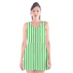 Vertical Stripes - White and Lime Green Scoop Neck Skater Dress