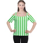 Vertical Stripes - White and Lime Green Women s Cutout Shoulder Tee