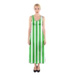 Vertical Stripes - White and Lime Green Full Print Maxi Dress