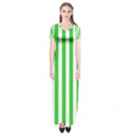 Vertical Stripes - White and Lime Green Short Sleeve Maxi Dress