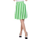 Vertical Stripes - White and Lime Green A-Line Skirt