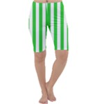 Vertical Stripes - White and Lime Green Cropped Leggings