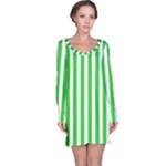 Vertical Stripes - White and Lime Green Long Sleeve Nightdress