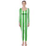 Vertical Stripes - White and Lime Green Long Sleeve Catsuit