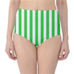 Vertical Stripes - White and Lime Green High-Waist Bikini Bottoms