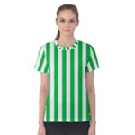 Vertical Stripes - White and Dark Pastel Green Women s Cotton Tee