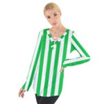 Vertical Stripes - White and Dark Pastel Green Women s Tie Up Tee