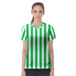 Vertical Stripes - White and Dark Pastel Green Women s Sport Mesh Tee