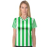Vertical Stripes - White and Dark Pastel Green Women s V-Neck Sport Mesh Tee