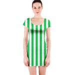 Vertical Stripes - White and Dark Pastel Green Short Sleeve Bodycon Dress