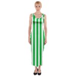 Vertical Stripes - White and Dark Pastel Green Fitted Maxi Dress