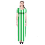 Vertical Stripes - White and Dark Pastel Green Short Sleeve Maxi Dress