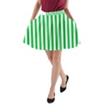 Vertical Stripes - White and Dark Pastel Green A-Line Pocket Skirt