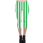 Vertical Stripes - White and Dark Pastel Green Capri Leggings