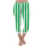 Vertical Stripes - White and Dark Pastel Green Capri Winter Leggings