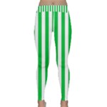 Vertical Stripes - White and Dark Pastel Green Yoga Leggings