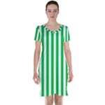 Vertical Stripes - White and Dark Pastel Green Short Sleeve Nightdress