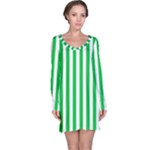 Vertical Stripes - White and Dark Pastel Green Long Sleeve Nightdress