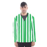 Vertical Stripes - White and Dark Pastel Green Hooded Wind Breaker (Men)