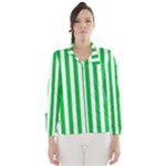 Vertical Stripes - White and Dark Pastel Green Wind Breaker (Women)