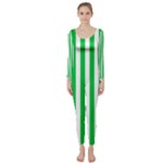 Vertical Stripes - White and Dark Pastel Green Long Sleeve Catsuit
