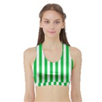Vertical Stripes - White and Dark Pastel Green Women s Sports Bra with Border