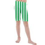 Vertical Stripes - White and Dark Pastel Green Kid s Mid Length Swim Shorts