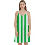 Vertical Stripes - White and Dark Pastel Green Women s Reversible Sports Bra with Border