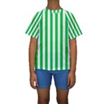 Vertical Stripes - White and Dark Pastel Green Kid s Short Sleeve Swimwear