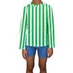 Vertical Stripes - White and Dark Pastel Green Kid s Long Sleeve Swimwear