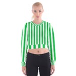 Vertical Stripes - White and Dark Pastel Green Women s Cropped Sweatshirt