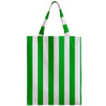 Vertical Stripes - White and Dark Pastel Green Zipper Classic Tote Bag