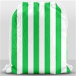 Vertical Stripes - White and Dark Pastel Green Drawstring Bag (Large)