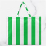 Vertical Stripes - White and Dark Pastel Green Zipper Large Tote Bag