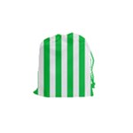 Vertical Stripes - White and Dark Pastel Green Drawstring Pouch (S)