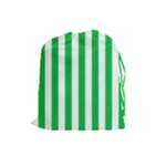 Vertical Stripes - White and Dark Pastel Green Drawstring Pouch (L)